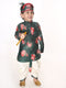 Vastramay SISHU Boys Multicolor-Base-Green Cotton Blend Kurta and Dhoti Set